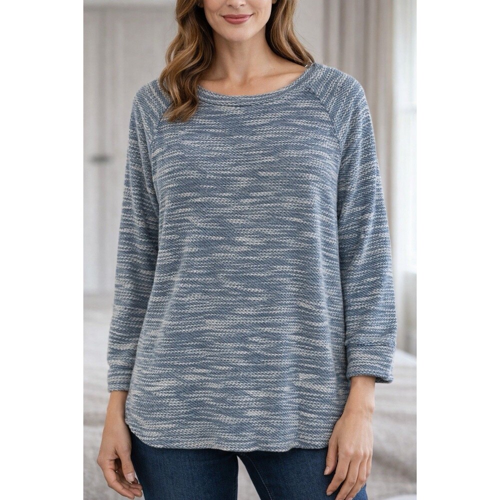 Hannah Long Sleeve Blue & White Cotton Blend Sweater Size XL